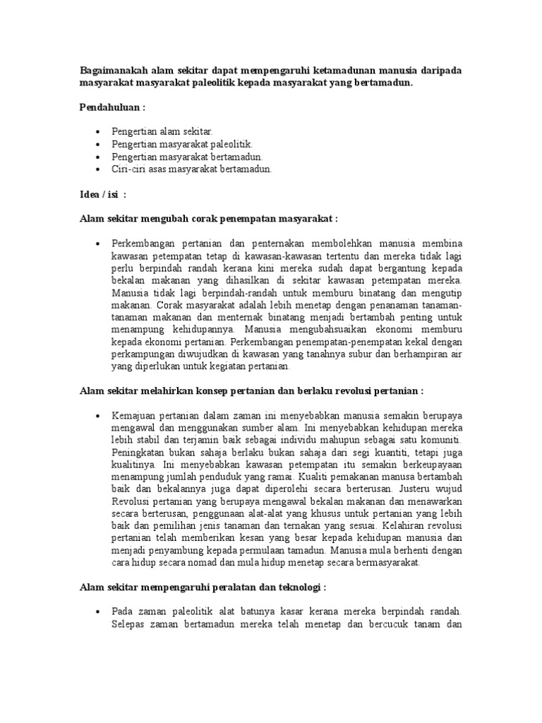 Bagaimanakah Alam Sekitar Dapat Mempengaruhi Ketamadunan Manusia Daripada Masyarakat Masyarakat Paleolitik Kepada Masyarakat Yang Bertamadun Pdf