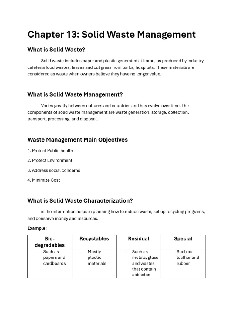 Solid Waste Management Overview | PDF