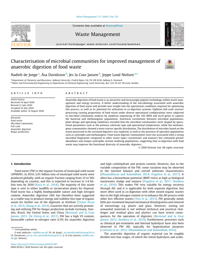 Microbial Communities in Food Waste Digestion | PDF | Anaerobic Digestion