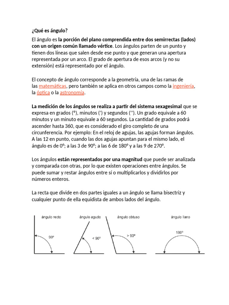 Definición y tipos de ángulo | PDF | Ángulo | Geometría Elemental