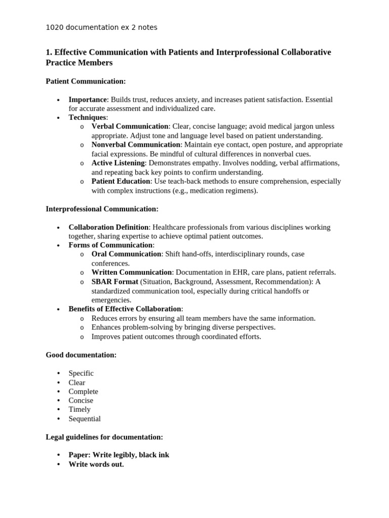 1020 Documentation Ex 2 | PDF | Electronic Health Record | Nursing