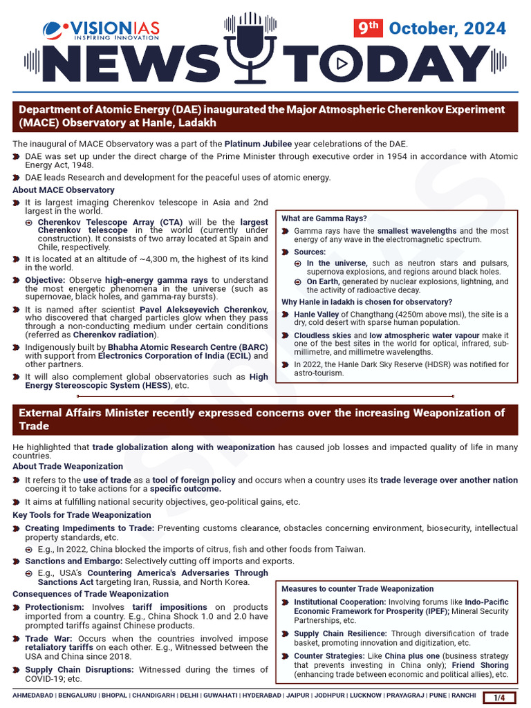 VisionIAS Daily Current Affairs 09 October 2024 | PDF | Gamma Ray