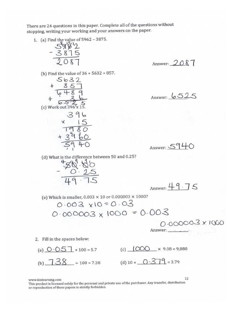 ST Olaves Practice Paper 2 MATHS ANSWERS 2022 Correction Print mj8bfw | PDF