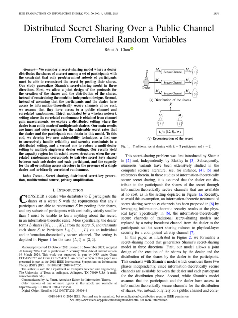 Distributed Secret Sharing Over A Public Channel From Correlated Random ...