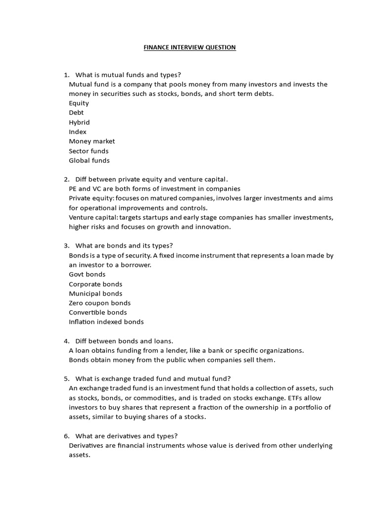 Finance Interview Questions Overview | PDF | Bonds (Finance) | Stocks