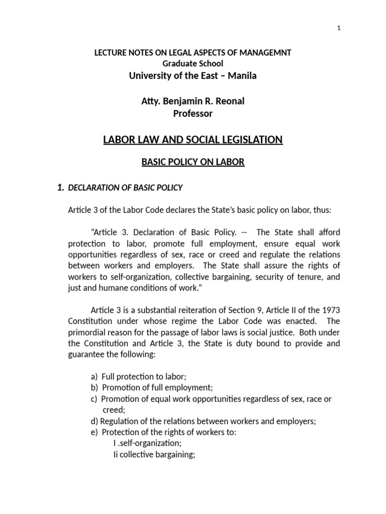Philippine Labor Law Principles Explained | PDF | Employment | Labour Law