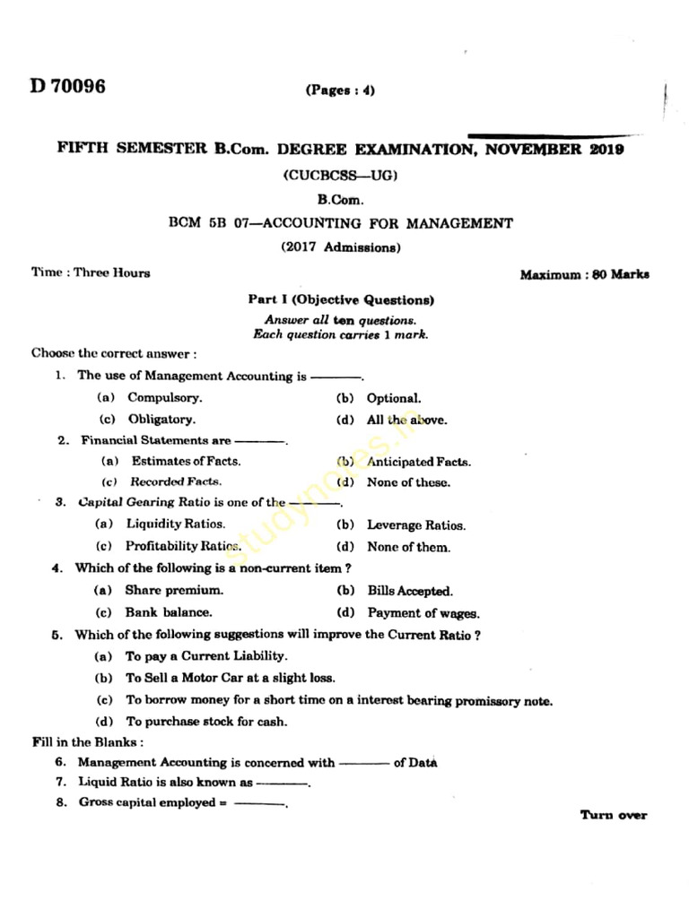 Bcom Accounting For Management 2019 | PDF