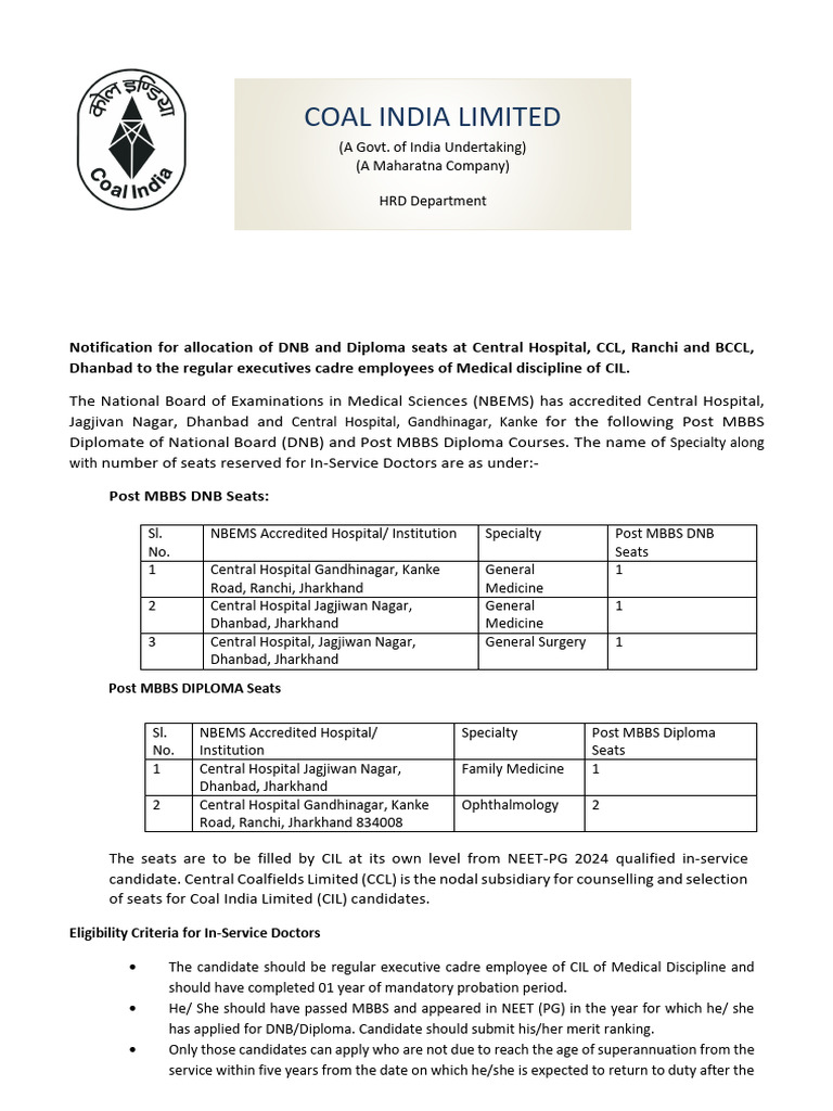 Notification For Post Diploma For DNB Courses PDF Medicine