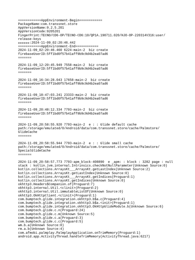 App Environment Log for com.transsnet.store | PDF | Software | Computing