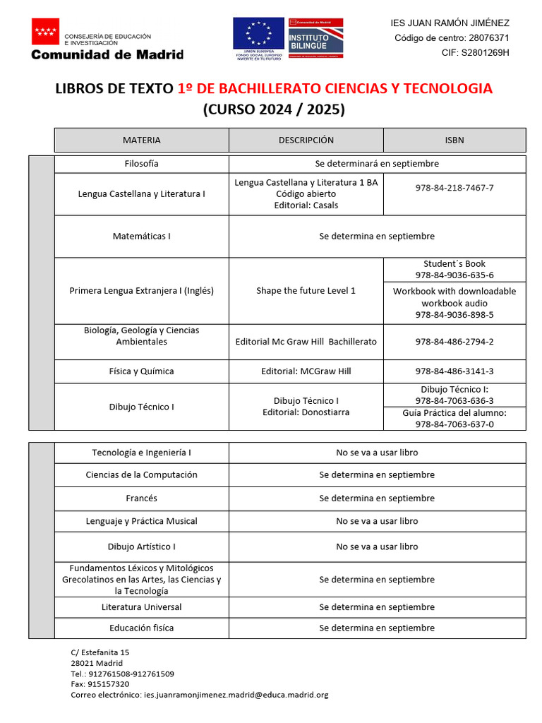 Libros De Texto 1º Bachillerato 2024 2025 Pdf Science