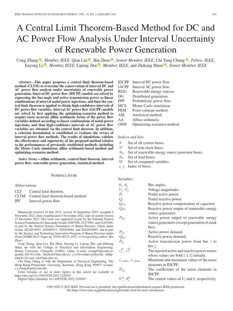 Central Limit Theorem for Power Flow Analysis | PDF | Electrical ...