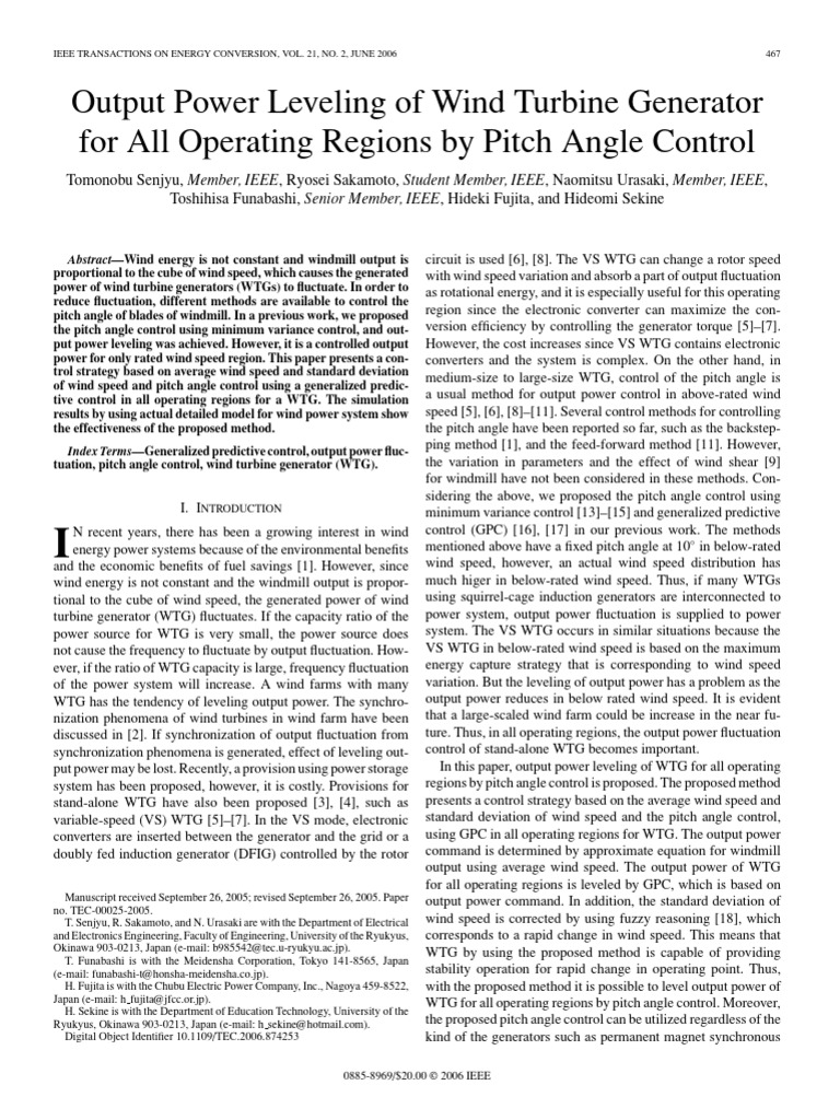 Wind Turbine Power Leveling via Pitch Control | PDF | Electrical ...