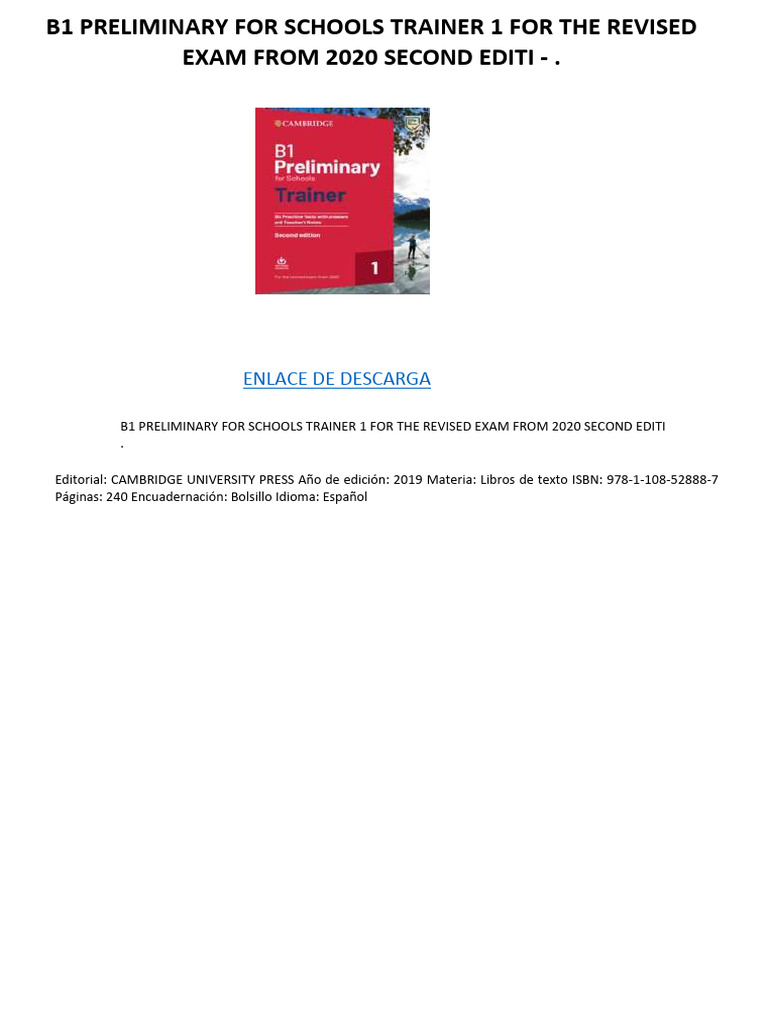 B1 Preliminary For Schools Trainer 1 For The Revised Exam From 2020 ...