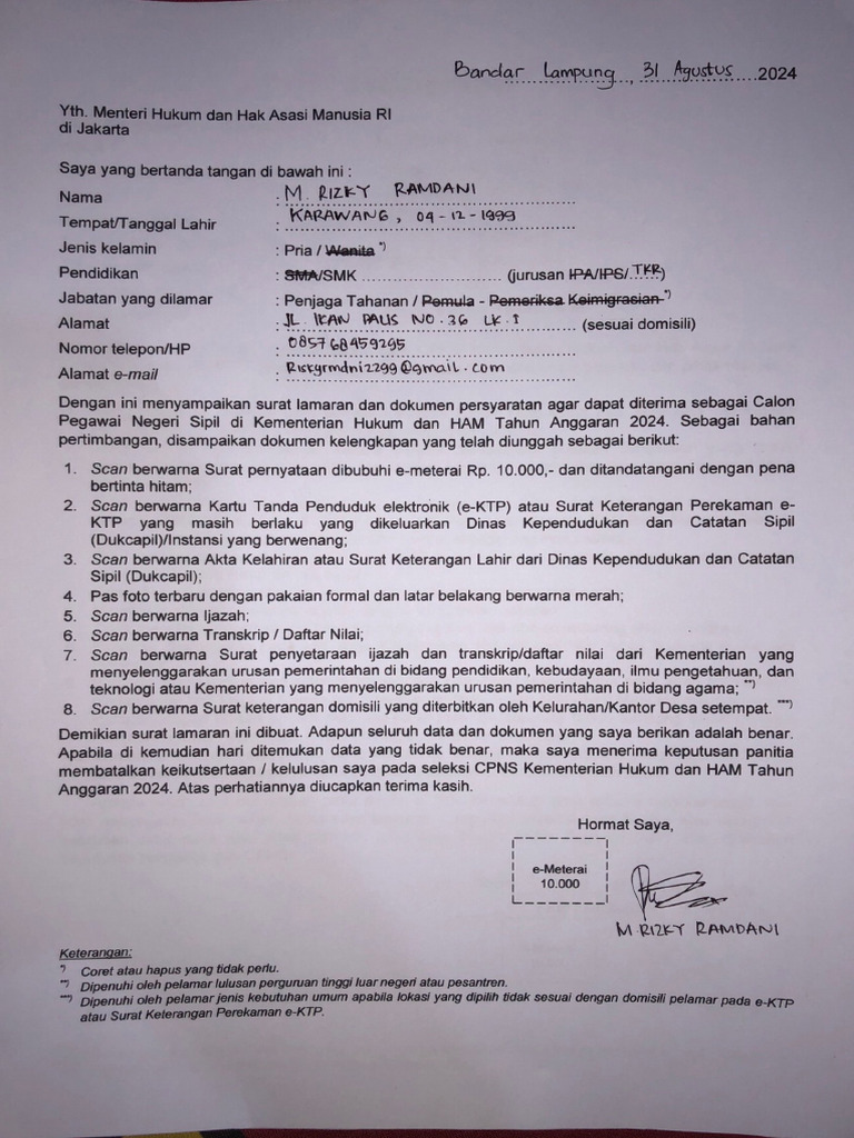 SuratLamaran M.Rizky Ramdani | PDF