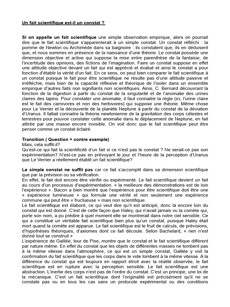Fait scientifique : constat ou expérimentation ? | PDF | Science | Vérité