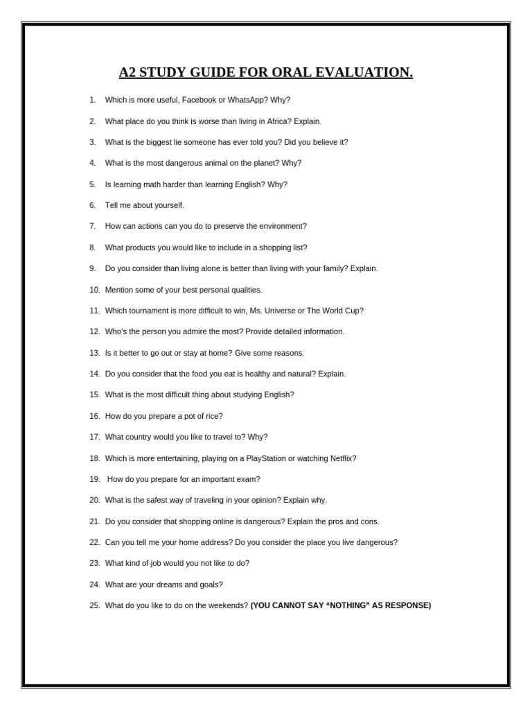 A2 Speaking Guide - First Evaluation | PDF