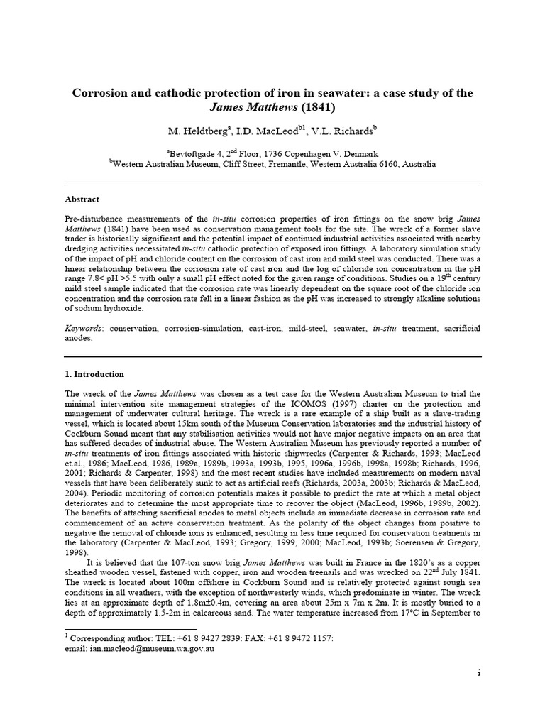 Corrossion and Cathodic Protection of Iron in Sea Water - Case Study ...