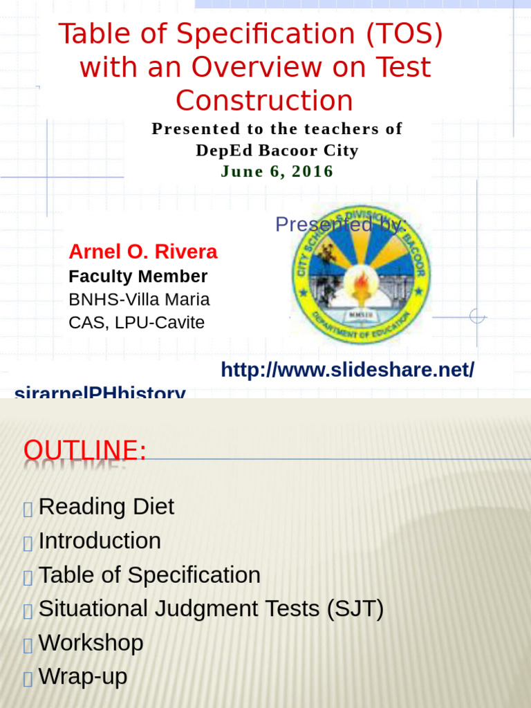 Tos With Overview of Test Comstruction | PDF | Multiple Choice ...