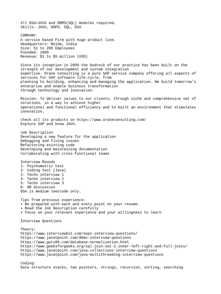 Java & DSA Skills for IT Consulting Roles | PDF