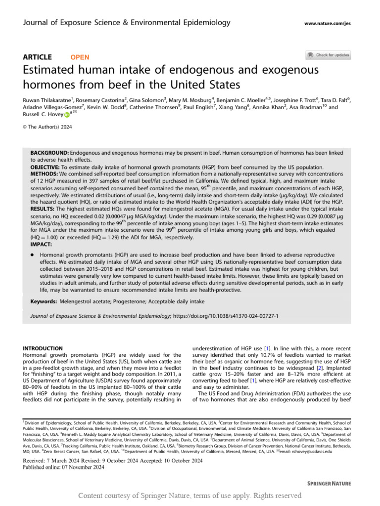 Estimated Human Intake of Endogenous and Exogenous | PDF | Detection ...