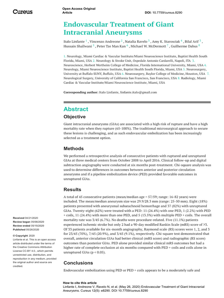Endovascular Treatment of Giant | PDF | Interventional Radiology ...