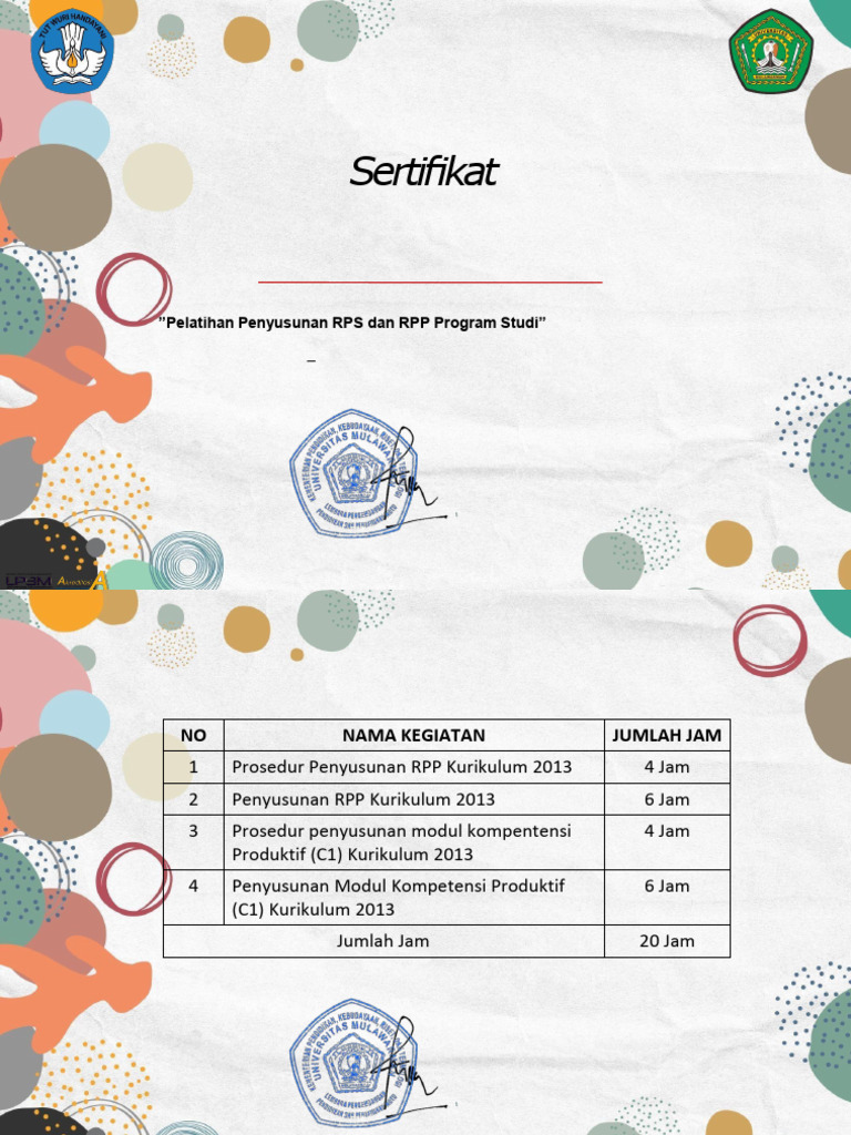 Sertifikat Pelatihan Penyusunan RPS/RPP | PDF | Seni