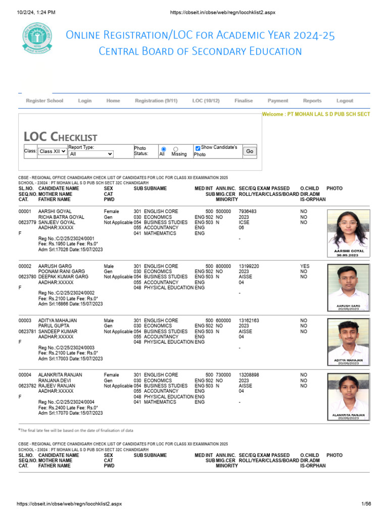 CBSE Class XII LOC Checklist 2025 | PDF | Adolescence | Educational ...