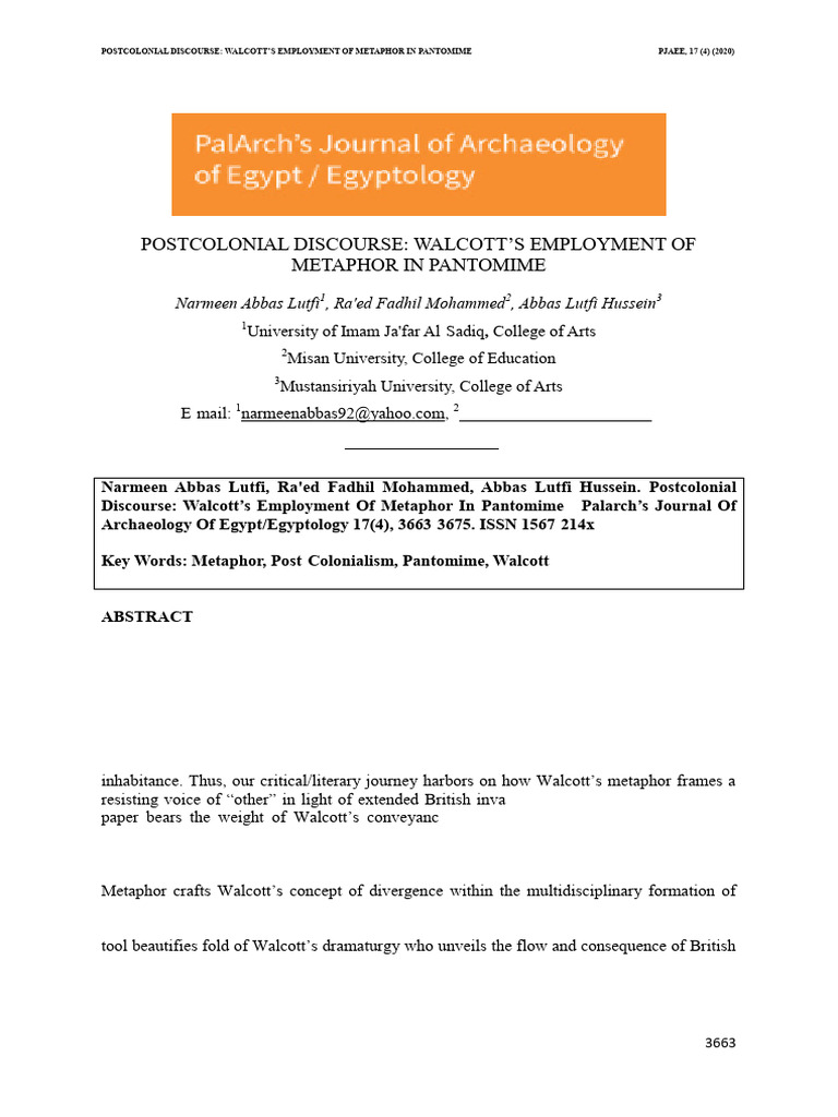 Walcott's Metaphor in Postcolonial Pantomime | PDF | Postcolonialism ...