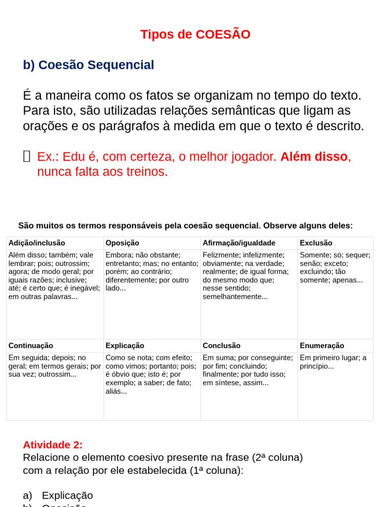 Coesão Sequencial: Tipos e Exemplos | PDF | Pandemia | Conhecimento