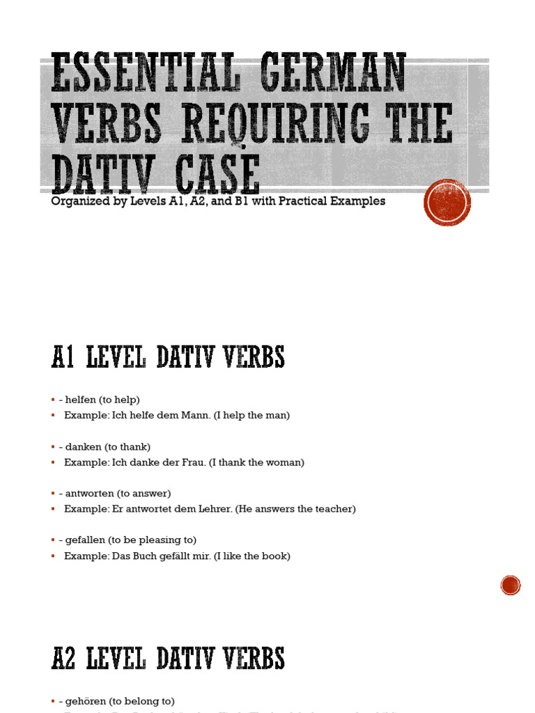 Essential German Verbs Requiring The Dativ Case | PDF