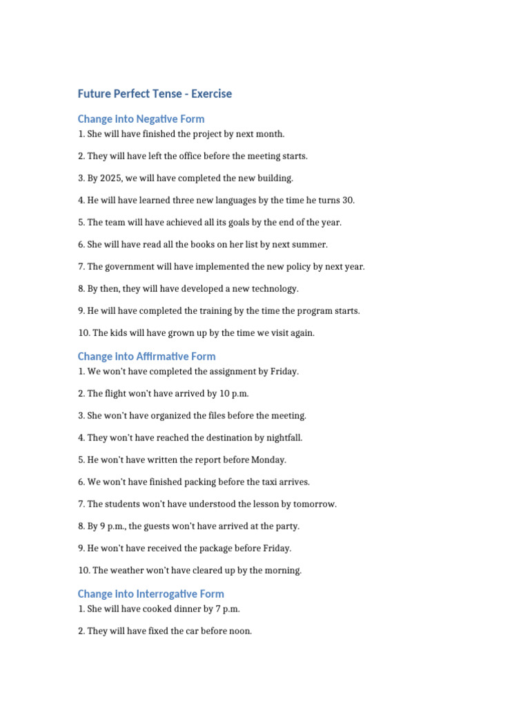 FUTURE PERFECT AND FUTURE PERFECT PROGRESSIVE EXERCISES PDF visual data 8