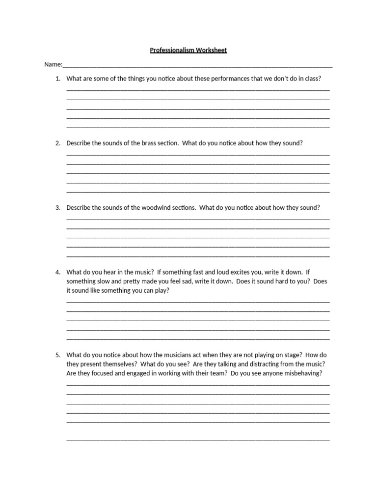 Professionalism Worksheet PDF Musical Notation Musical Techniques