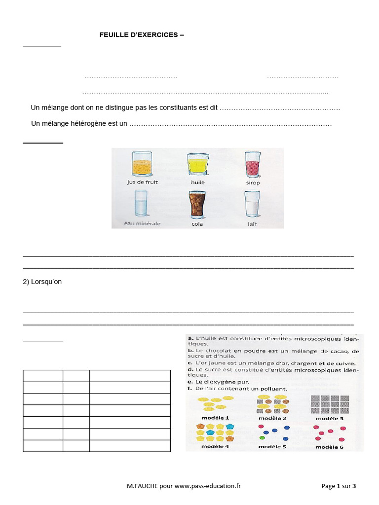 Évaluation sur les mélanges et corps purs | PDF | Café