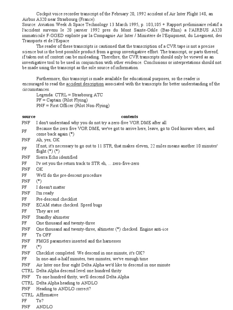 Air Inter Flight 148 Accident Transcript | PDF | Pilot (Aeronautics ...