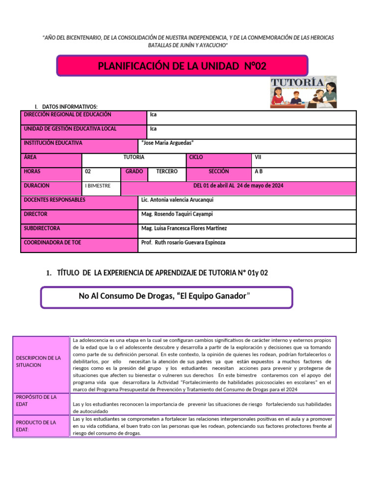 Unidad de Tutoria #2 Tercer Grado | PDF | Aprendizaje | Evaluación
