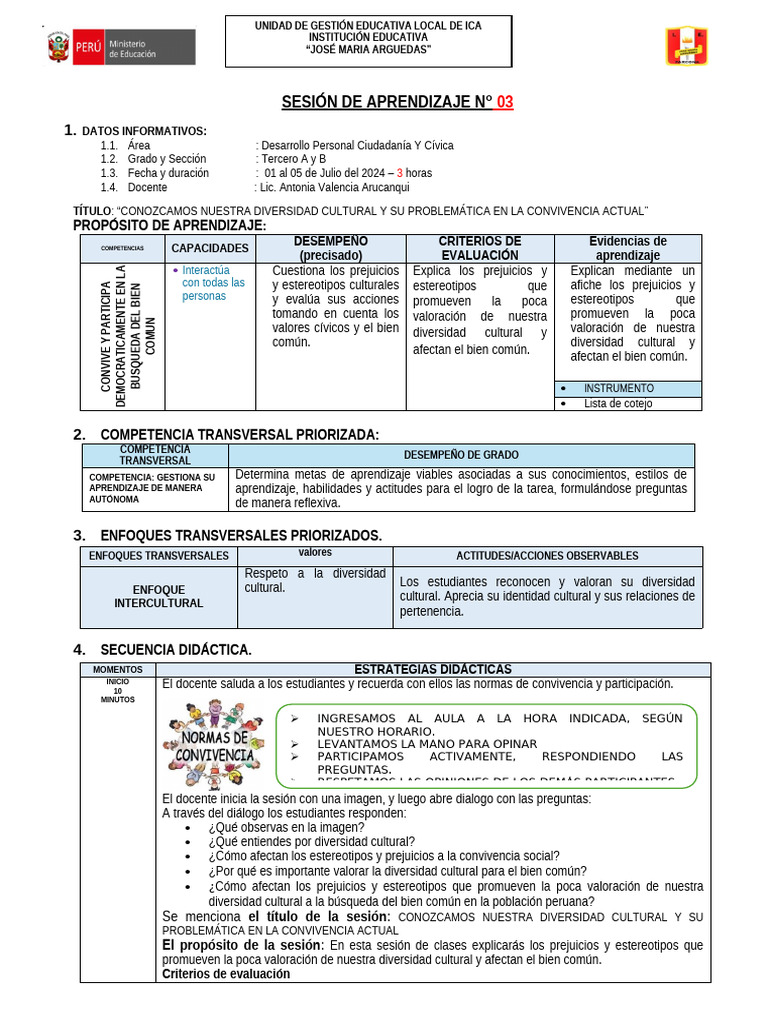 Sesión de Aprendizaje N3 3° U4 | PDF | Aprendizaje | Evaluación