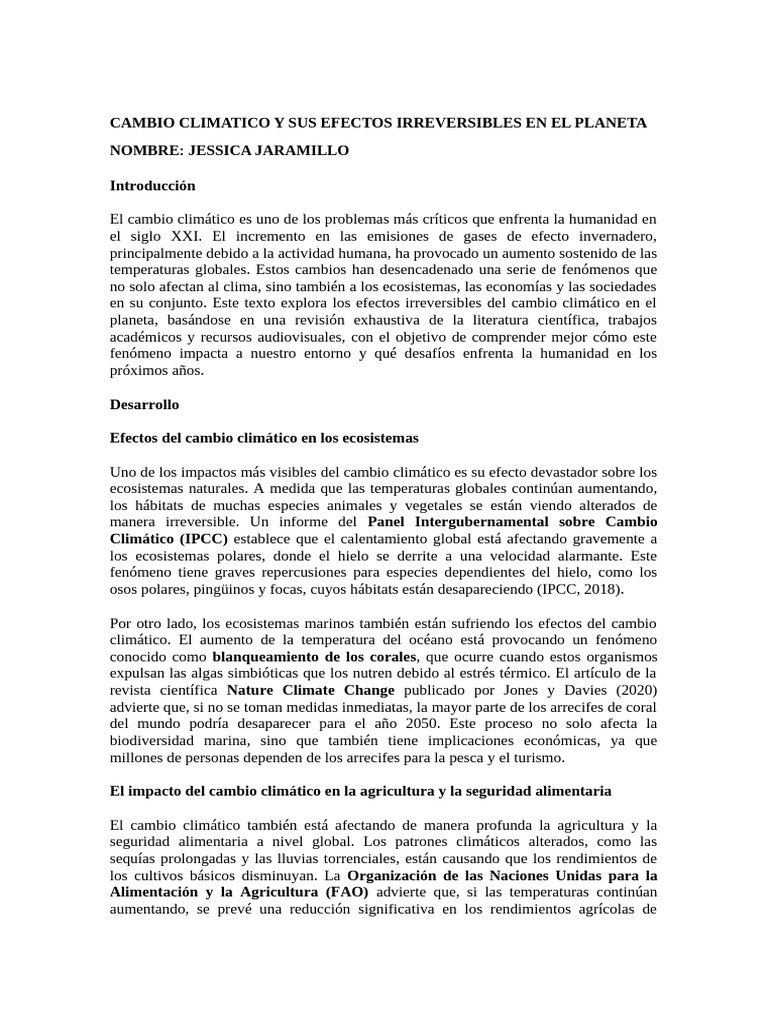 Cambio Climatico y Sus Efectos Irreversibles en El Planeta | PDF ...