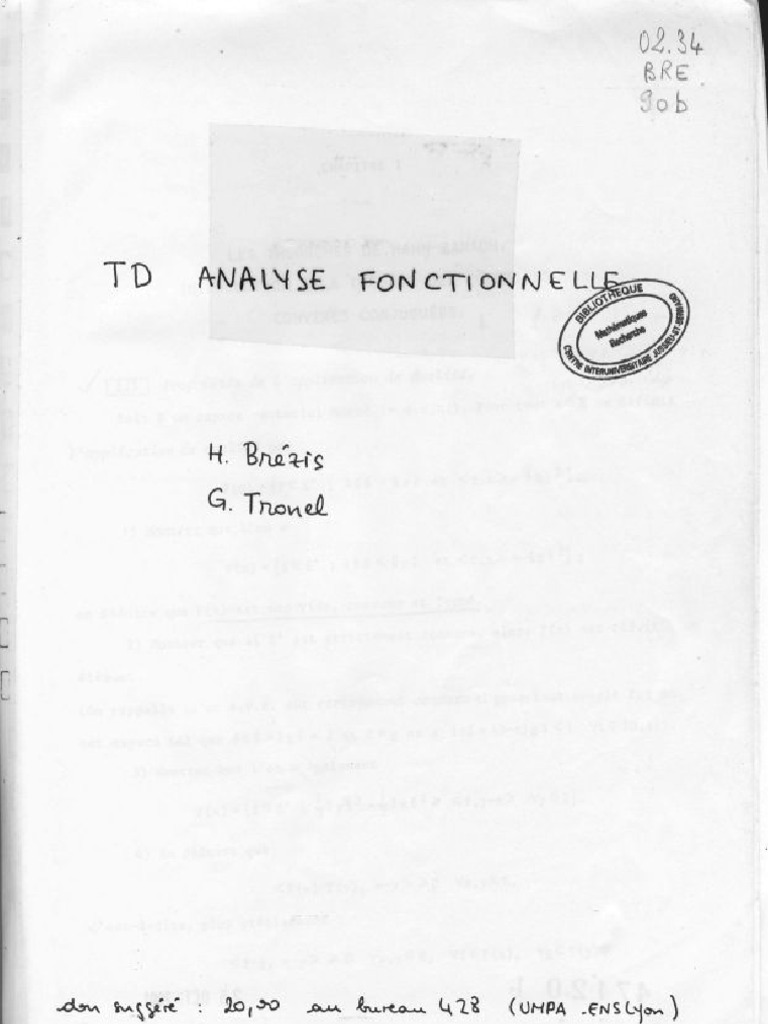 Brezis Analyse Fonctionnelle, Recueil De Problèmes Et Exercices (Polycopié)