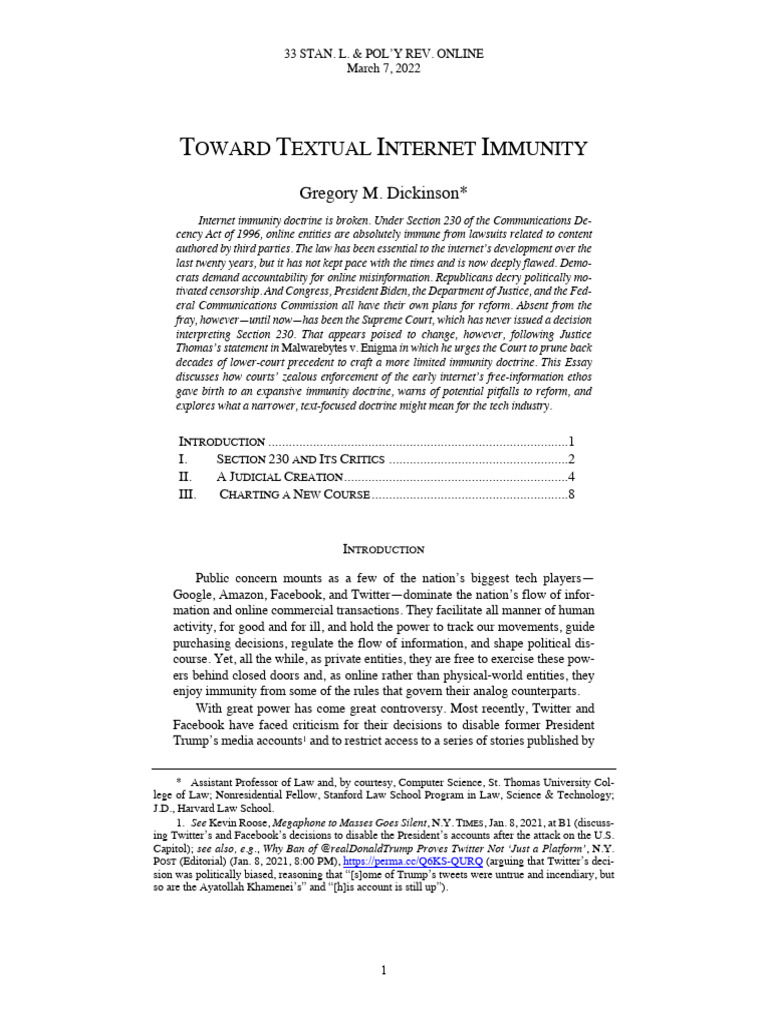 T t i i oward extual nternet mmunity pdf precedent backpage