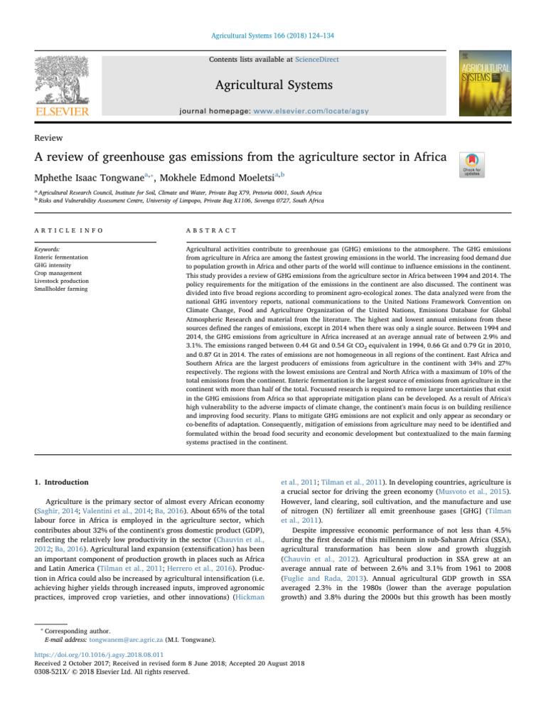 A Review of Greenhouse Gas Emissions Fro | PDF | Agriculture | Climate ...
