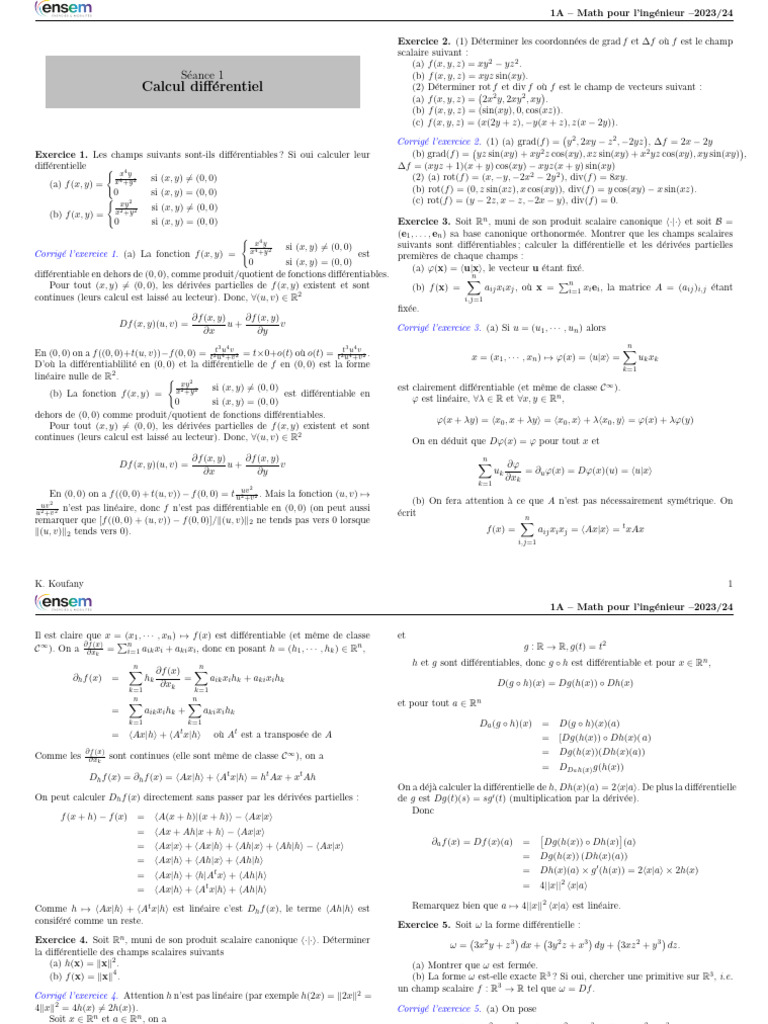 Mathématiques pour ingénieurs : Calcul différentiel | PDF | Algèbre ...