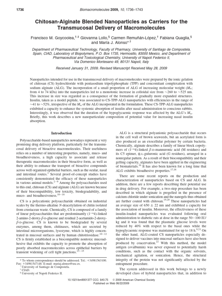 Chitosan Alginate Blended Nanoparticles | PDF | Nanoparticle | Chemistry