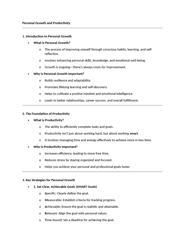 Personal Growth and Productivity Strategies | PDF | Goal | Personal ... - Influencing Personal Productivity Growth