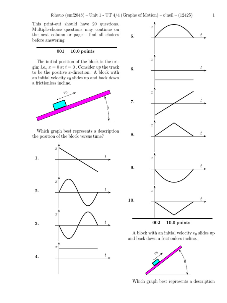 Unit 1 - UT 4 - 4 (Graphs of Motion) - Problems | PDF | Velocity ...