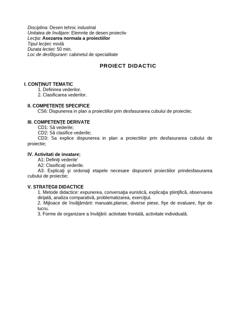Plan de Lectie Proiectii | PDF