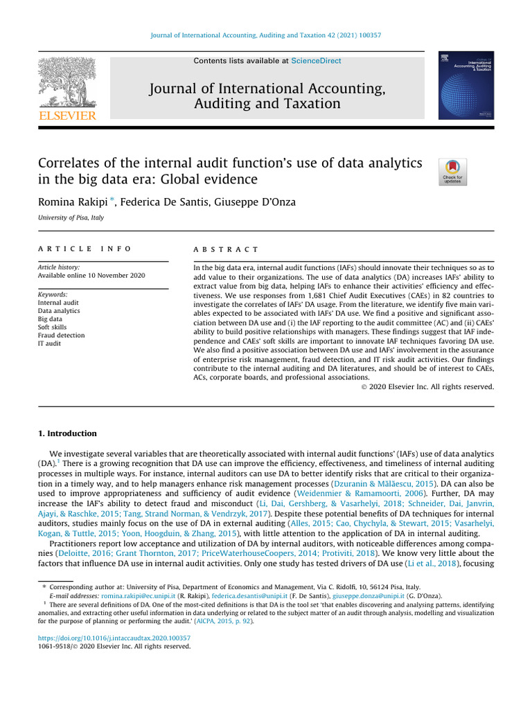 Correlates of The Internal Audit Function's Use of Data Analytics | PDF ...