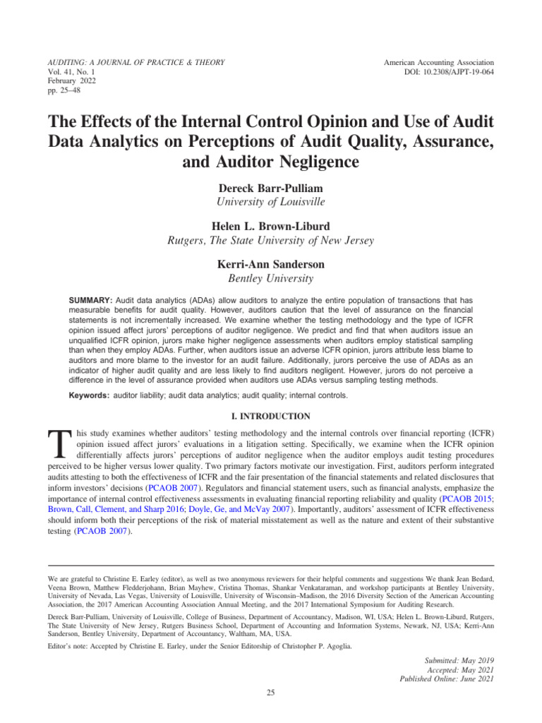 The Effects of The Internal Control Opinion and Use of Audit | PDF ...