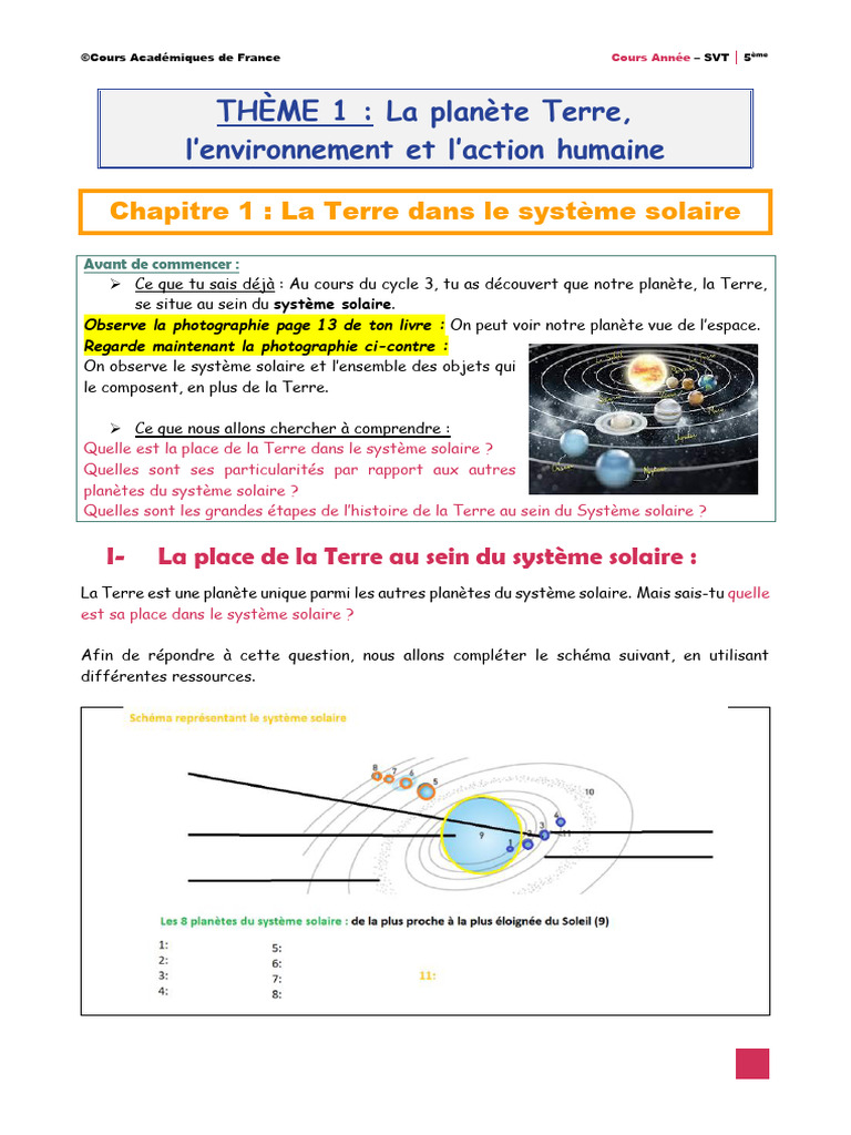 La Terre et son rôle dans le système solaire | PDF | Planètes | Système ...