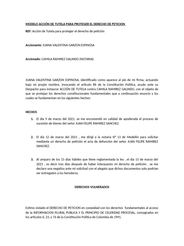 Acción de Tutela: Derecho de Petición | PDF | Petición | Constitución