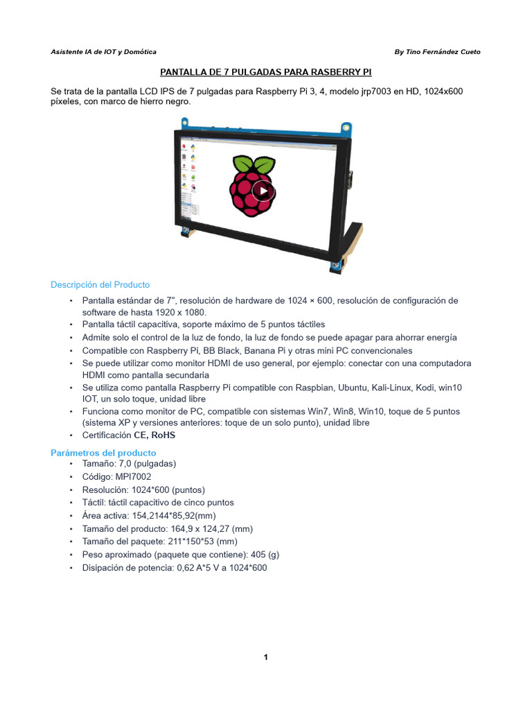 Pantalla LCD de 7" para Raspberry Pi | PDF | USB | Raspberry Pi